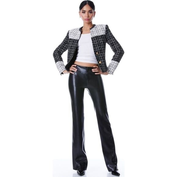 Alice + Olivia Jaydn Combination Tweed Button Jacket Black White Gold 0 - Picture 5 of 6